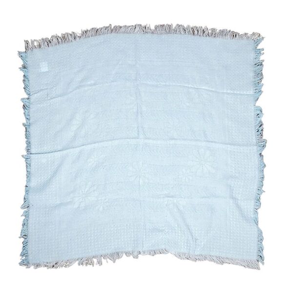 Vintage Blanket Waffle Weave Blue Fringe Baby Japan 100% Acrylic Specialty Kids - Picture 2 of 8